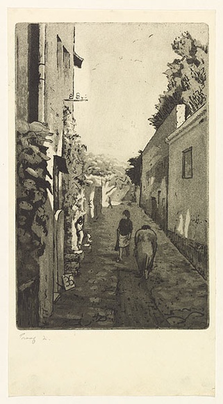 Artist: b'EWINS, Rod' | Title: b'Back alley, Genoa.' | Date: 1964 | Technique: b'etching and aquatint, printed in black ink, from one copper plate' Artist: b'EWINS, Rod' | Title: b'Back alley, Genoa.' | Date: 1964 | Technique: b'etching and aquatint, printed in black ink, from one copper plate'
