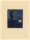 Artist: Varvaressos, Vicki. | Title: Sepik man with gardenia | Date: 1987 | Technique: linocut, printed in colour, from multiple blocks | Copyright: © Vicki Varvaressos