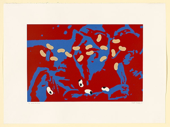 Artist: b'Rooney, Robert.' | Title: b'Beens and banzai' | Date: 1987 | Technique: b'screenprint, printed in colour, from multiple stencils' | Copyright: b'Courtesy of Tolarno Galleries' Artist: b'Rooney, Robert.' | Title: b'Beens and banzai' | Date: 1987 | Technique: b'screenprint, printed in colour, from multiple stencils' | Copyright: b'Courtesy of Tolarno Galleries'
