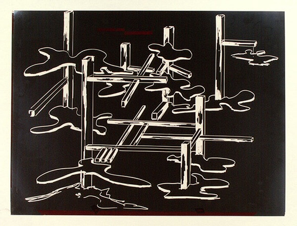 Artist: b'COLEING, Tony' | Title: bNegative for drawing for 'to do with blue' sculpture. | Date: (1975) | Technique: b'photographic negative; brush and masking fluid'