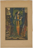 Artist: Waller, Christian. | Title: Morgan Le Fay. | Date: c.1927 | Technique: linocut, printed in colour, from multiple blocks; hand-coloured with gold paint