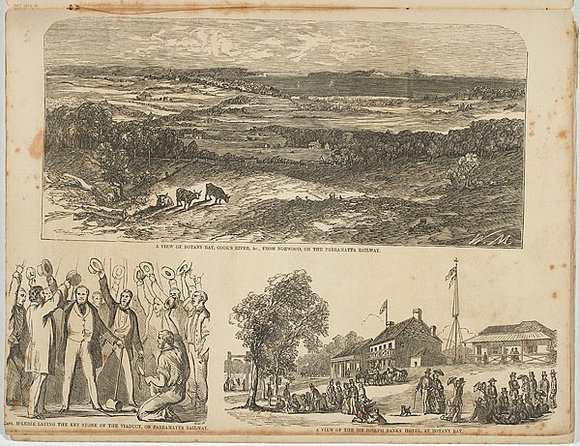 Artist: b'Mason, Walter George.' | Title: bA view of Botany Bay, Cook's River from Norwood on the Parramatta railway. | Date: 1857 | Technique: b'wood-engraving, printed in black ink, from one block' Artist: b'Mason, Walter George.' | Title: bA view of Botany Bay, Cook's River from Norwood on the Parramatta railway. | Date: 1857 | Technique: b'wood-engraving, printed in black ink, from one block'