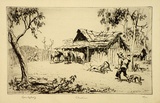 Artist: LINDSAY, Lionel | Title: Christmas | Date: 1935 | Technique: etching, printed in warm black ink with plate-tone, from one plate | Copyright: Courtesy of the National Library of Australia