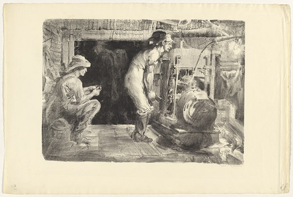 Artist: b'Dyson, Will.' | Title: b'The dynamo, Hill 60.' | Date: 1918 | Technique: b'lithograph, printed in black ink, from one stone' Artist: b'Dyson, Will.' | Title: b'The dynamo, Hill 60.' | Date: 1918 | Technique: b'lithograph, printed in black ink, from one stone'