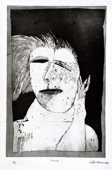 Artist: b'BALDESSIN, George' | Title: b'Head.' | Date: 1965 | Technique: b'etching and aquatint, printed in black ink, from one plate' Artist: b'BALDESSIN, George' | Title: b'Head.' | Date: 1965 | Technique: b'etching and aquatint, printed in black ink, from one plate'