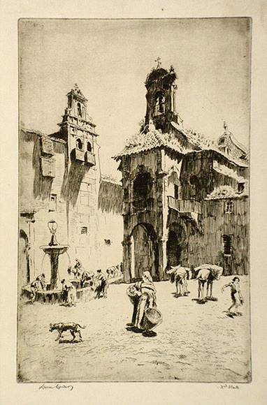 Artist: b'LINDSAY, Lionel' | Title: b'Dusty Spain' | Date: 1936 | Technique: b'etching, printed in brown ink with plate-tone, from one plate' | Copyright: b'Courtesy of the National Library of Australia' Artist: b'LINDSAY, Lionel' | Title: b'Dusty Spain' | Date: 1936 | Technique: b'etching, printed in brown ink with plate-tone, from one plate' | Copyright: b'Courtesy of the National Library of Australia'