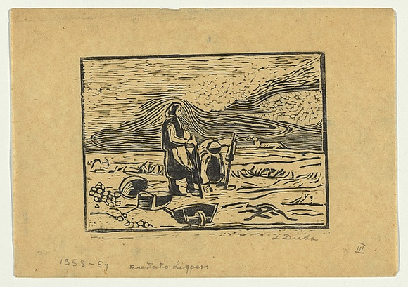 Artist: b'Groblicka, Lidia.' | Title: b'Potato diggers' | Date: 1953-54 | Technique: b'woodcut, printed in black ink, from one block' Artist: b'Groblicka, Lidia.' | Title: b'Potato diggers' | Date: 1953-54 | Technique: b'woodcut, printed in black ink, from one block'