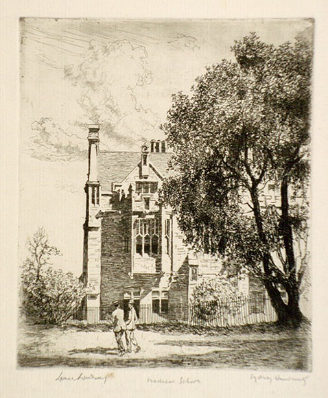 Artist: b'LINDSAY, Lionel' | Title: b'Medical School, Sydney University' | Date: 1922 | Technique: b'etching, aquatint, printed in black ink with plate-tone, from one plate' | Copyright: b'Courtesy of the National Library of Australia' Artist: b'LINDSAY, Lionel' | Title: b'Medical School, Sydney University' | Date: 1922 | Technique: b'etching, aquatint, printed in black ink with plate-tone, from one plate' | Copyright: b'Courtesy of the National Library of Australia'