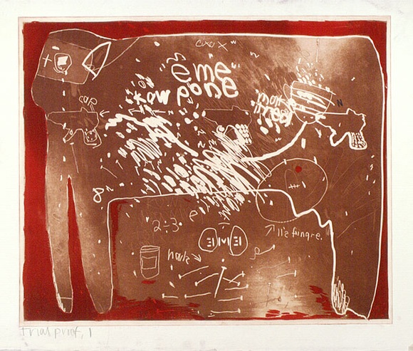 Artist: b'Moore, Mary.' | Title: b'not titled' | Date: 1977 | Technique: b'aquatint printed in red ink, from one zinc plate' | Copyright: b'\xc2\xa9 Mary Moore' Artist: b'Moore, Mary.' | Title: b'not titled' | Date: 1977 | Technique: b'aquatint printed in red ink, from one zinc plate' | Copyright: b'\xc2\xa9 Mary Moore'
