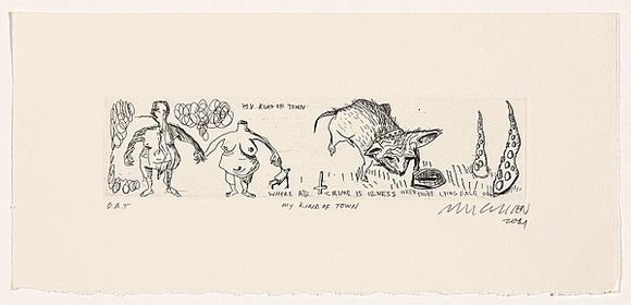 Artist: b'Cullen, Adam.' | Title: b'My kind of town' | Date: 2001 | Technique: b'etching, printed in black ink, from one plate'