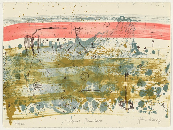 Artist: b'Olsen, John.' | Title: b'Tropical rainshower' | Date: 1978 | Technique: b'lithograph, printed in colour, from four plates' | Copyright: b'\xc2\xa9 John Olsen. Licensed by VISCOPY, Australia' Artist: b'Olsen, John.' | Title: b'Tropical rainshower' | Date: 1978 | Technique: b'lithograph, printed in colour, from four plates' | Copyright: b'\xc2\xa9 John Olsen. Licensed by VISCOPY, Australia'