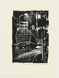 Artist: AMOR, Rick | Title: Truck at night. | Date: 1992 | Technique: woodcut, printed in black ink, from one block