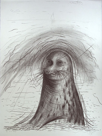 Artist: b'Hegarty, Kevin.' | Title: b'Seal pup' | Date: 1983 | Technique: b'lithograph, printed in black ink, from one stone' | Copyright: b'\xc2\xa9 Kevin Hegarty. Licensed by VISCOPY, Australia' Artist: b'Hegarty, Kevin.' | Title: b'Seal pup' | Date: 1983 | Technique: b'lithograph, printed in black ink, from one stone' | Copyright: b'\xc2\xa9 Kevin Hegarty. Licensed by VISCOPY, Australia'