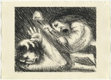 Artist: BOYD, Arthur | Title: St Francis being beaten by his father. | Date: (1965) | Technique: lithograph, printed in black ink, from one plate | Copyright: Reproduced with permission of Bundanon Trust