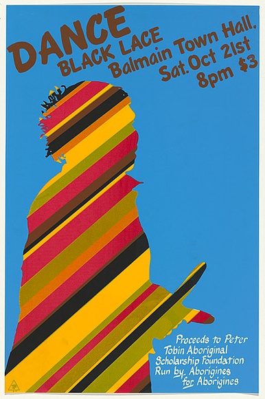 Artist: b'MACKINOLTY, Chips' | Title: b'Dance:  Black Lace... Proceeds to Peter Tobin Aboriginal Scholarship Foundation.' | Date: 1978 | Technique: b'screenprint, printed in colour, from multiple stencils'