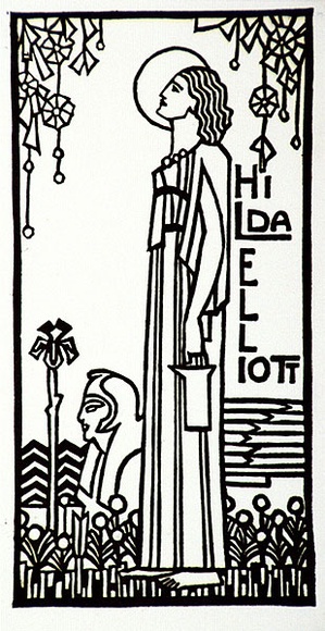 Artist: b'Waller, Christian.' | Title: b'Bookplate: Hilda Elliott' | Date: c.1932 | Technique: b'linocut, printed in black ink, from one block' Artist: b'Waller, Christian.' | Title: b'Bookplate: Hilda Elliott' | Date: c.1932 | Technique: b'linocut, printed in black ink, from one block'