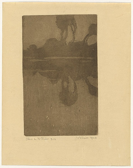 Artist: b'Traill, Jessie.' | Title: b'Stars in the river' | Date: 1920 | Technique: b'aquatint, printed in brown ink with plate-tone with scratched highlights, from one plate' Artist: b'Traill, Jessie.' | Title: b'Stars in the river' | Date: 1920 | Technique: b'aquatint, printed in brown ink with plate-tone with scratched highlights, from one plate'