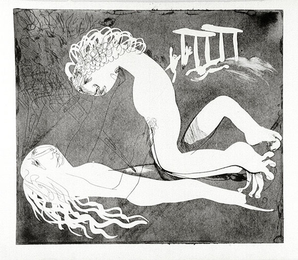 Artist: b'BOYD, Arthur' | Title: b'Myrrhine and Kinesias. Variant of no. 16.' | Date: (1970) | Technique: b'etching and aquatint, printed in black ink, from one plate' | Copyright: b'Reproduced with permission of Bundanon Trust' Artist: b'BOYD, Arthur' | Title: b'Myrrhine and Kinesias. Variant of no. 16.' | Date: (1970) | Technique: b'etching and aquatint, printed in black ink, from one plate' | Copyright: b'Reproduced with permission of Bundanon Trust'