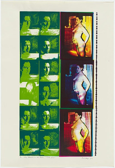 Artist: b'MEYER, Bill' | Title: b'Eating mussels in the bath. Later still' | Date: 1973 | Technique: b'screenprint, printed in colour, from seven stencils' | Copyright: b'\xc2\xa9 Bill Meyer' Artist: b'MEYER, Bill' | Title: b'Eating mussels in the bath. Later still' | Date: 1973 | Technique: b'screenprint, printed in colour, from seven stencils' | Copyright: b'\xc2\xa9 Bill Meyer'