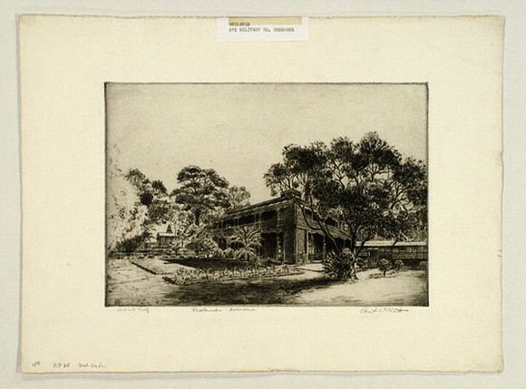 Artist: b'PLATT, Austin' | Title: b'Redlands, Cremorne' | Date: 1935 | Technique: b'etching, printed in black ink, from one plate' Artist: b'PLATT, Austin' | Title: b'Redlands, Cremorne' | Date: 1935 | Technique: b'etching, printed in black ink, from one plate'