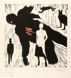 Artist: COLEING, Tony | Title: (Shot figure). | Date: 1979 | Technique: linocut, printed in colour, from multiple blocks