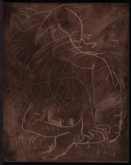 Artist: b'BOYD, Arthur' | Title: b'Plate 34: Jonah page 55. Jonahs contact with the whale.' | Date: 1972-73 | Technique: b'etched plate' | Copyright: b'This work appears on screen courtesy of Bundanon Trust' Artist: b'BOYD, Arthur' | Title: b'Plate 34: Jonah page 55. Jonahs contact with the whale.' | Date: 1972-73 | Technique: b'etched plate' | Copyright: b'This work appears on screen courtesy of Bundanon Trust'