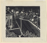 Artist: Cornish, Muriel. | Title: The corner of the street. | Date: 1936 | Technique: linocut, printed in black ink, from one block