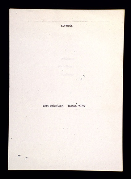Artist: b'SELENITSCH, Alex' | Title: b'Sonnets.' | Date: 1973 | Technique: b'offset lithograph, printed in black ink, from paper-plates' Artist: b'SELENITSCH, Alex' | Title: b'Sonnets.' | Date: 1973 | Technique: b'offset lithograph, printed in black ink, from paper-plates'