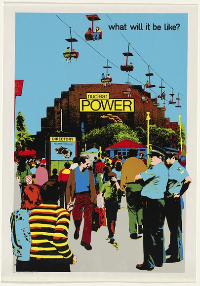Artist: b'Robertson, Toni.' | Title: b'Nuclear power.' | Date: 1981 | Technique: b'screenprint, printed in colour, from four hand-cut and three photo-stencils' | Copyright: b'\xc2\xa9 Toni Robertson' Artist: b'Robertson, Toni.' | Title: b'Nuclear power.' | Date: 1981 | Technique: b'screenprint, printed in colour, from four hand-cut and three photo-stencils' | Copyright: b'\xc2\xa9 Toni Robertson'