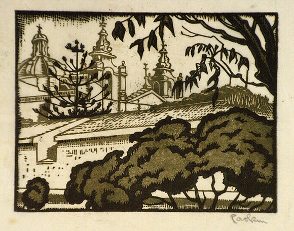 Artist: b'Hawkins, Weaver.' | Title: b'(Greek Orthodox Church) Malta' | Date: c.1930 | Technique: b'linocut, printed in colour, from multiple blocks' | Copyright: b'The Estate of H.F Weaver Hawkins' Artist: b'Hawkins, Weaver.' | Title: b'(Greek Orthodox Church) Malta' | Date: c.1930 | Technique: b'linocut, printed in colour, from multiple blocks' | Copyright: b'The Estate of H.F Weaver Hawkins'