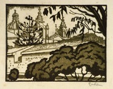 Artist: b'Hawkins, Weaver.' | Title: b'(Greek Orthodox Church) Malta' | Date: c.1930 | Technique: b'linocut, printed in colour, from multiple blocks' | Copyright: b'The Estate of H.F Weaver Hawkins'