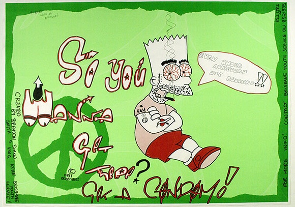 Artist: b'ACCESS 7' | Title: b'So You Wanna Get There?' | Date: 1991, July | Technique: b'screenprint, printed in colour, from multiple stencils'