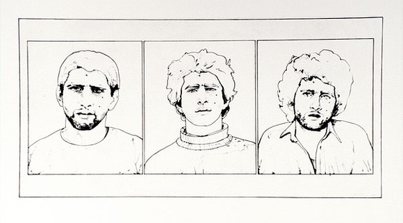 Artist: b'SHOMALY, Alberr' | Title: b'Three important men' | Date: 1972 | Technique: b'etching and engraving, printed in black ink, from three plates' Artist: b'SHOMALY, Alberr' | Title: b'Three important men' | Date: 1972 | Technique: b'etching and engraving, printed in black ink, from three plates'
