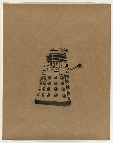 Artist: b'HAHA,' | Title: b'We love HaHa + Dalek + Cybern (#2).' | Date: 2004 | Technique: b'stencil, printed in black ink, from one stencil' Artist: b'HAHA,' | Title: b'We love HaHa + Dalek + Cybern (#2).' | Date: 2004 | Technique: b'stencil, printed in black ink, from one stencil'