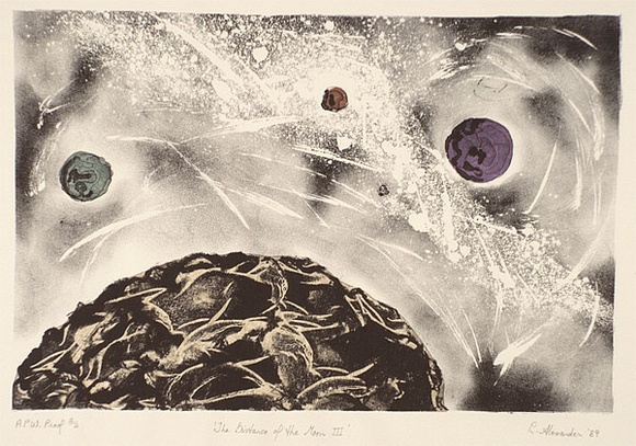 Artist: b'Alexander, Leanne.' | Title: b'The distance from the moon III' | Date: 1989 | Technique: b'lithograph, printed in black ink, from one stone' Artist: b'Alexander, Leanne.' | Title: b'The distance from the moon III' | Date: 1989 | Technique: b'lithograph, printed in black ink, from one stone'