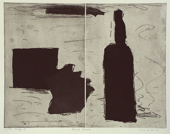 Artist: b'Lincoln, Kevin.' | Title: b'Black bottle' | Date: 1985 | Technique: b'lithograph, printed in black ink, from one stone' Artist: b'Lincoln, Kevin.' | Title: b'Black bottle' | Date: 1985 | Technique: b'lithograph, printed in black ink, from one stone'