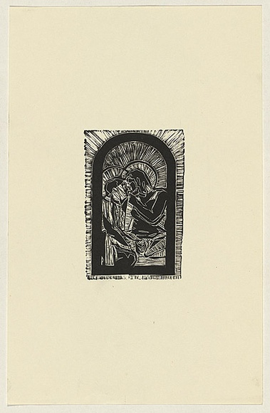 Artist: b'SIBLEY, Dan' | Title: b'Not titled [the kiss]' | Date: 2003 | Technique: b'woodcut, printed in black ink, from one block'