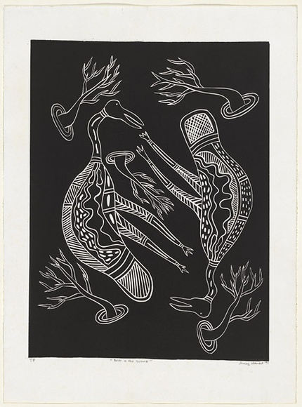 Artist: b'Clarmont, Sammy.' | Title: b'Birds in the swamp' | Date: 1997, October | Technique: b'linocut, printed in black ink, from one block'
