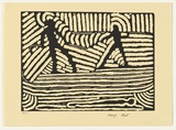 Artist: STREET, Mervyn | Title: Boomerang and spear | Date: 1994, October-November | Technique: linocut, printed in black ink, from one block