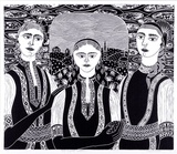 Artist: Zulumovski, Vera. | Title: Three eligible daughters | Date: 1991 | Technique: linocut, printed in black ink, from one block