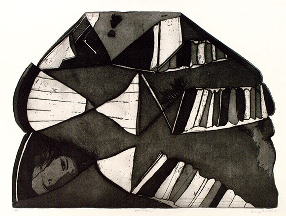 Artist: b'BALDESSIN, George' | Title: b'Emblems.' | Date: 1973 | Technique: b'etching and aquatint, printed in black ink, from one shaped plate' Artist: b'BALDESSIN, George' | Title: b'Emblems.' | Date: 1973 | Technique: b'etching and aquatint, printed in black ink, from one shaped plate'