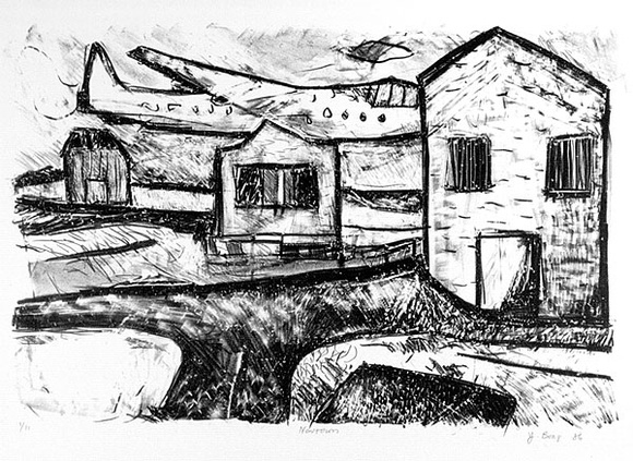 Artist: b'Boag, Yvonne.' | Title: b'Newtown.' | Date: 1986 | Technique: b'lithograph, printed in black ink, from one stone' | Copyright: b'\xc2\xa9 Yvonne Boag' Artist: b'Boag, Yvonne.' | Title: b'Newtown.' | Date: 1986 | Technique: b'lithograph, printed in black ink, from one stone' | Copyright: b'\xc2\xa9 Yvonne Boag'