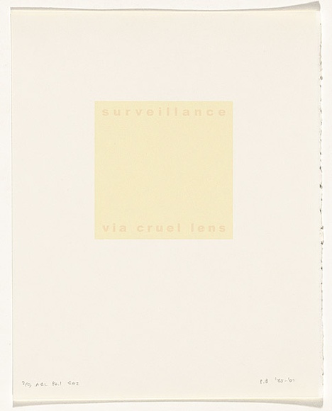 Artist: b'Burgess, Peter.' | Title: b'surveillance: via cruel lens.' | Date: 2001 | Technique: b'computer generated inkjet prints, printed in colour, from digital files' Artist: b'Burgess, Peter.' | Title: b'surveillance: via cruel lens.' | Date: 2001 | Technique: b'computer generated inkjet prints, printed in colour, from digital files'
