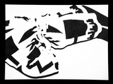 Artist: UNKNOWN | Title: not titled [black and white figure with one hand on hip | Date: (1980) | Technique: offset-lithograph, printed in black ink