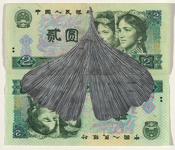 Artist: b'HALL, Fiona' | Title: b'Gingko biloba - Gingko (Chinese currency)' | Date: 2000 - 2002 | Technique: b'gouache' | Copyright: b'\xc2\xa9 Fiona Hall' Artist: b'HALL, Fiona' | Title: b'Gingko biloba - Gingko (Chinese currency)' | Date: 2000 - 2002 | Technique: b'gouache' | Copyright: b'\xc2\xa9 Fiona Hall'
