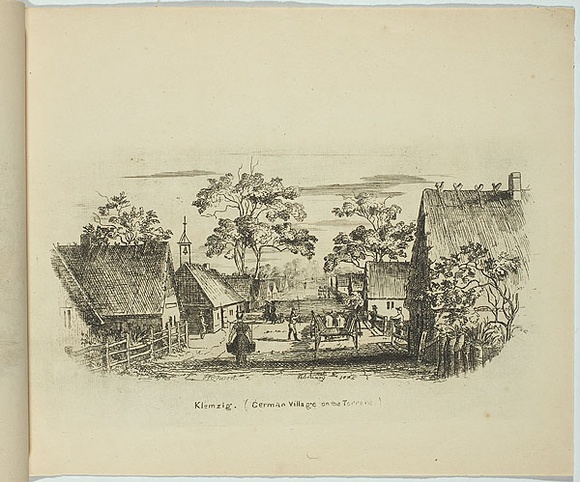 Artist: b'Nixon, F.R.' | Title: b'Klemzig (German village on the Torrens).' | Date: 1845 | Technique: b'etching, printed in black ink, from one copper plate' Artist: b'Nixon, F.R.' | Title: b'Klemzig (German village on the Torrens).' | Date: 1845 | Technique: b'etching, printed in black ink, from one copper plate'