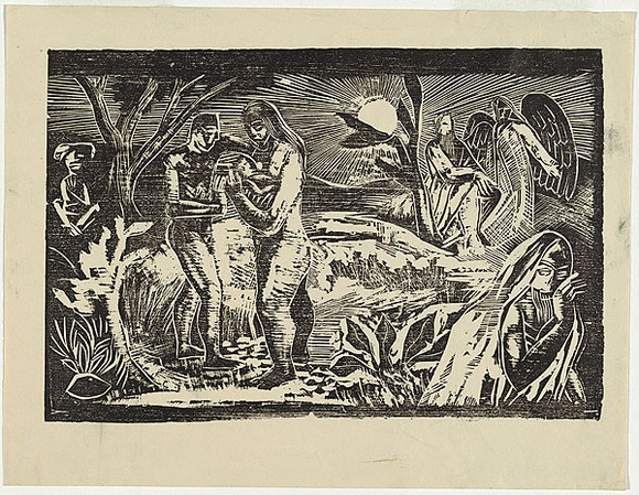 Artist: b'Crooke, Ray.' | Title: b'not titled (Nativity).' | Date: 1950 | Technique: b'woodcut, printed in black ink, from one block' Artist: b'Crooke, Ray.' | Title: b'not titled (Nativity).' | Date: 1950 | Technique: b'woodcut, printed in black ink, from one block'