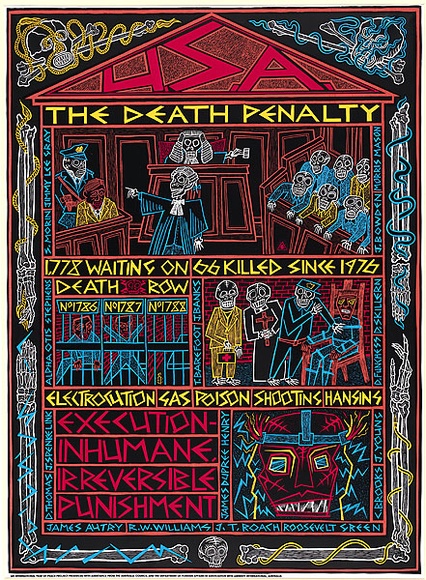 Artist: REDBACK GRAPHIX | Title: Amnesty: USA The death penalty. | Date: 1988 | Technique: screenprint, printed in colour, from five stencils | Copyright: © Michael Callaghan