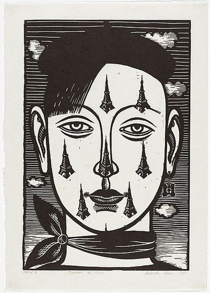 Artist: Klein, Deborah. | Title: Souvenir de Paris | Date: 1997 | Technique: linocut, printed in black ink, from one block