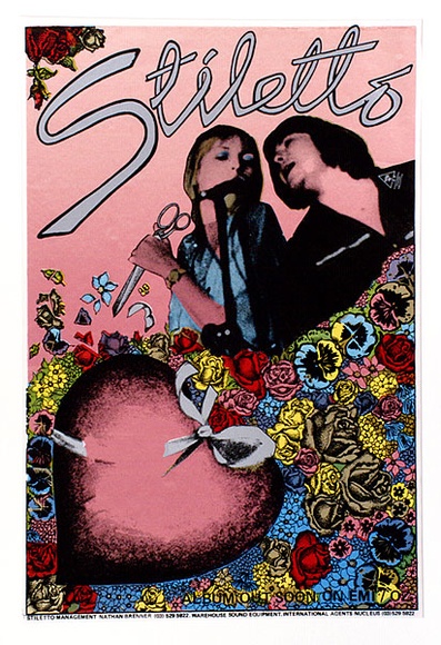 Title: b'Stiletto. Album out soon on EMI OZ' | Date: 1978 | Technique: b'screenprint, printed in colour, from multiple stencils' | Copyright: b'\xc2\xa9 Michael Callaghan' Title: b'Stiletto. Album out soon on EMI OZ' | Date: 1978 | Technique: b'screenprint, printed in colour, from multiple stencils' | Copyright: b'\xc2\xa9 Michael Callaghan'